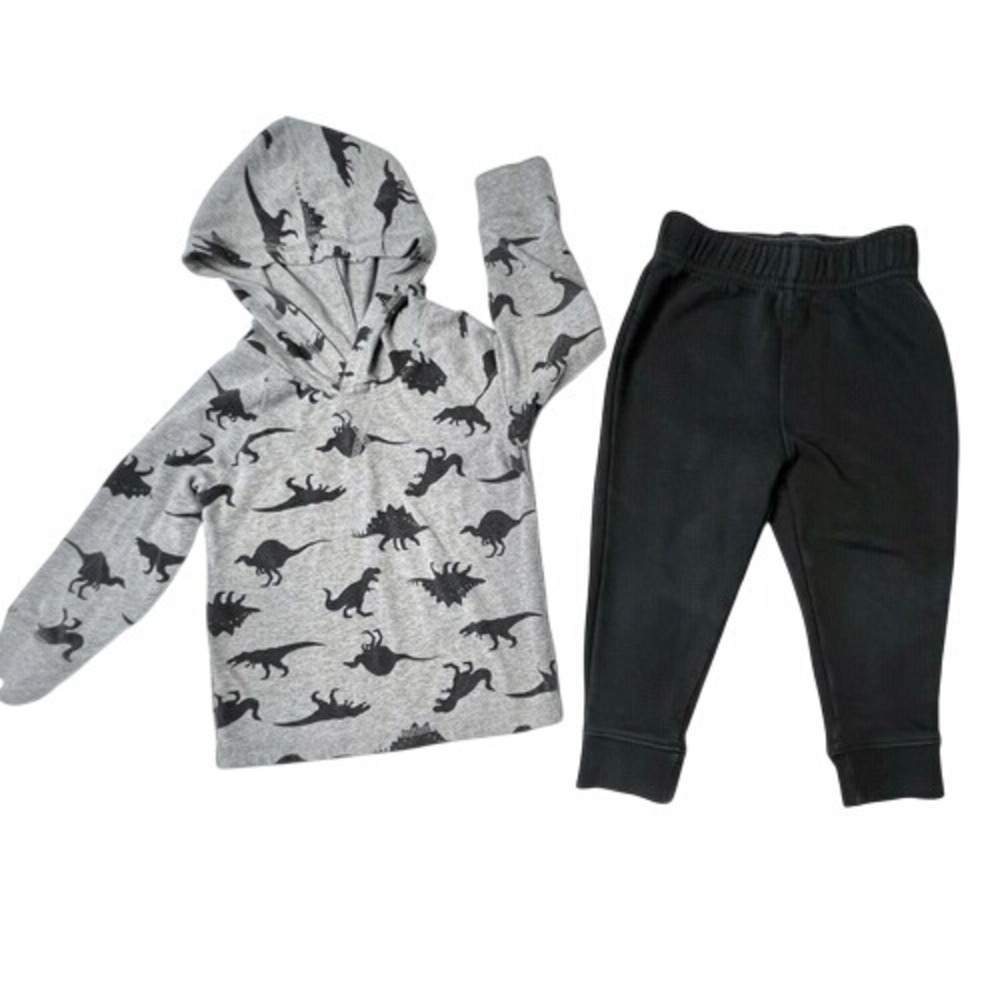 Garanimals Hooded Dinosaur Top +‎ Cat & Jack Black Pullon Pant sz 2T Toddler